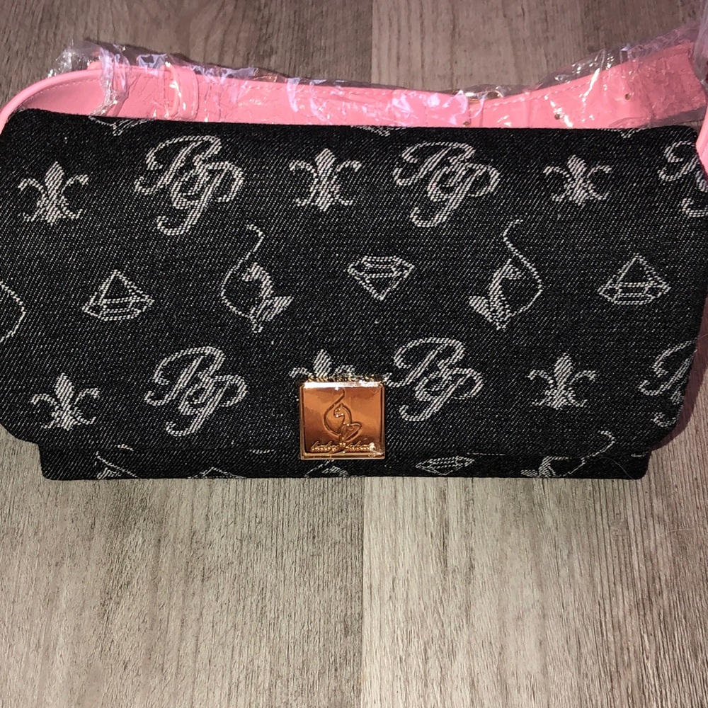 Baby Phat Black Denim & Pink With Monogram Print Flap Shoulder Bag NWT - Picture 14 of 16